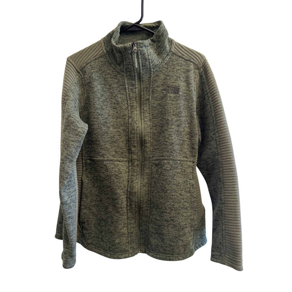 The North Face Women's L Heathered Olive Green Full Zip Ribbed Fleece Jacket